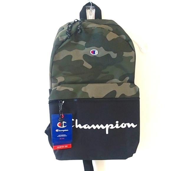 CHAMPION BLACK ARMY GREEN CAMOUFLAGE BACKPACK MEDIA TOTE BOOKBAG SIZE OS NWT - Picture 1 of 10